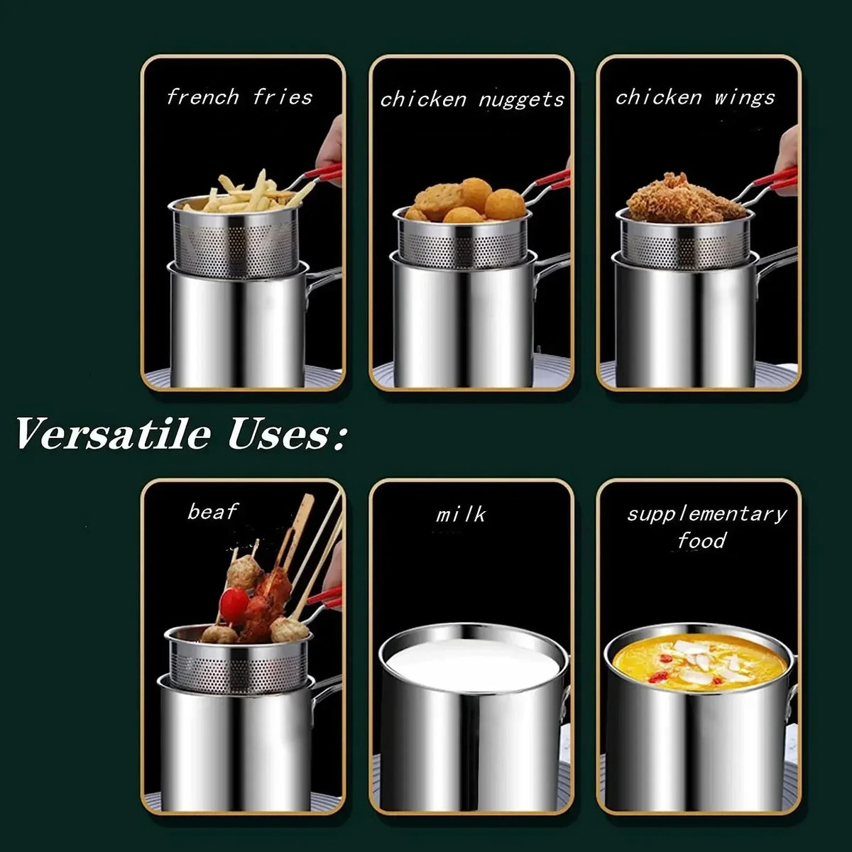 Edelstahl-Fritteuse mit Korb – Pommes, Tempura & Hähnchen