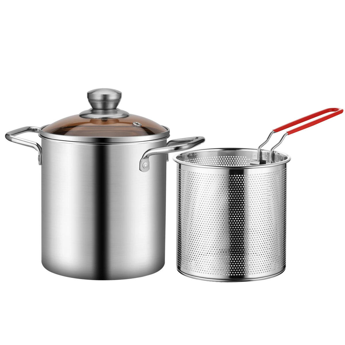 Edelstahl-304-Fritteuse 3 L mit Korb & Glasdeckel – Gas & Induktion