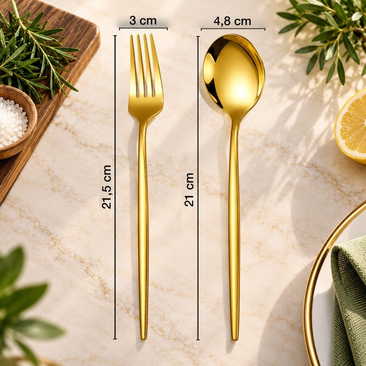 Ménagère inox dorée ou argentée – doré, fourchette et cuillère