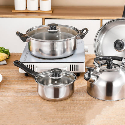 Faitouts et casserole inox avec couvercles en verre