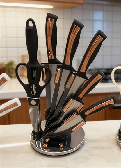 Set de couteaux sur support rotatif noir