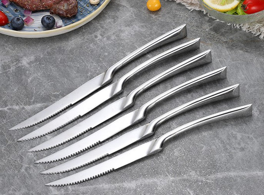 Lot de 6 couteaux à steak inox 304 monobloc argent