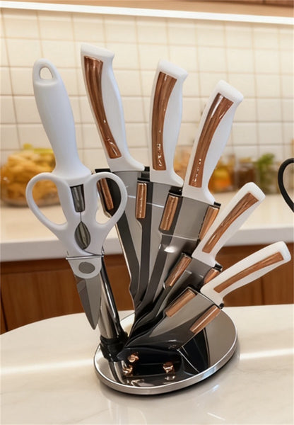 Set de couteaux sur support rotatif gris clair