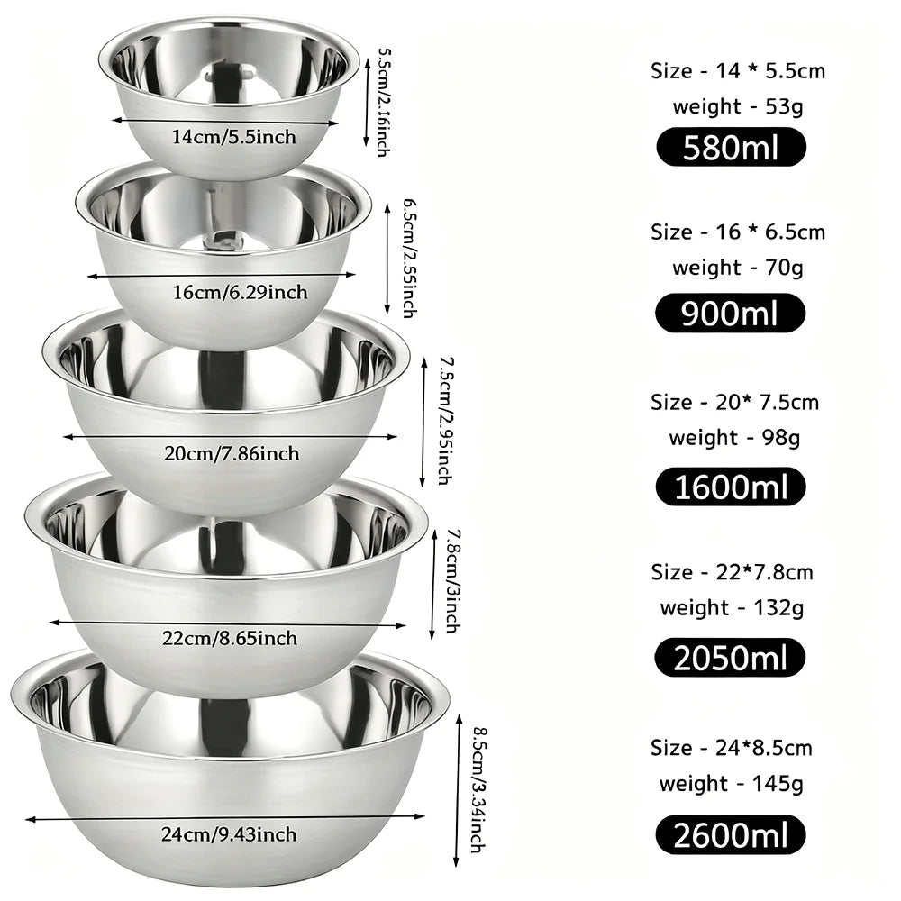5er-Set Stapelbare Edelstahl-Rührschüsseln – Backen, Vorbereiten & Servieren