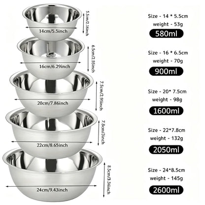 5er-Set Stapelbare Edelstahl-Rührschüsseln – Backen, Vorbereiten & Servieren