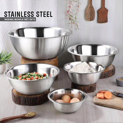 5er-Set Rutschfeste Edelstahlschüsseln mit Skala – Backen & Salat