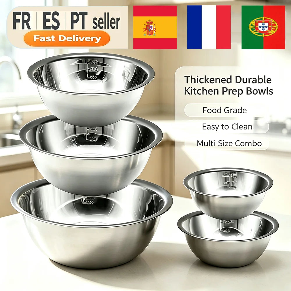 5er-Set Stapelbare Edelstahl-Rührschüsseln – Backen, Vorbereiten & Servieren