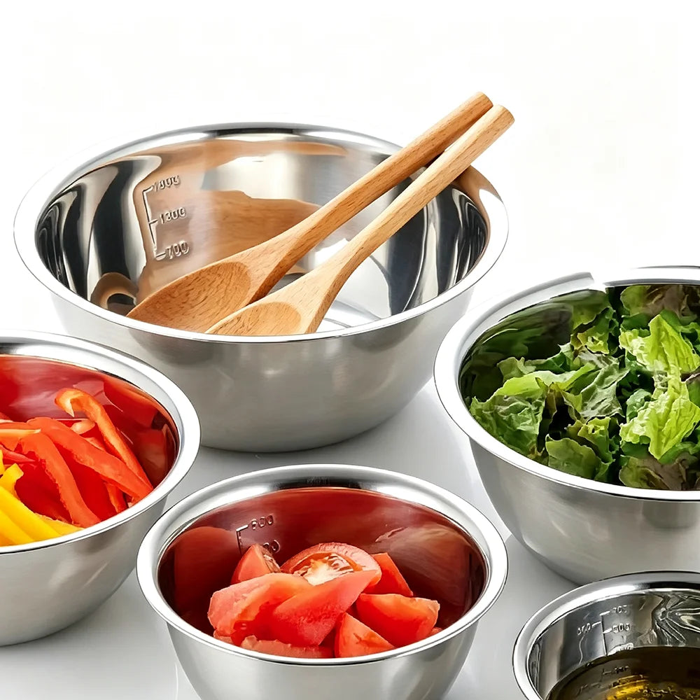 5er-Set Stapelbare Edelstahl-Rührschüsseln – Backen, Vorbereiten & Servieren