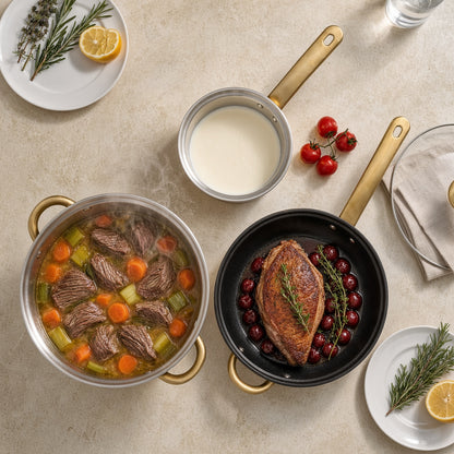 Faitout, casserole et poêle antiadhésive de la batterie 6 pièces en cuisson