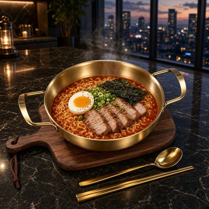 Ramen au porc et œuf dans la casserole ramen dorée