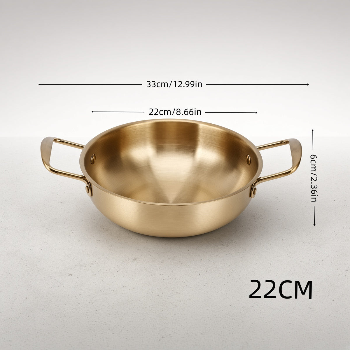 Dimensions de la casserole ramen dorée 22 cm