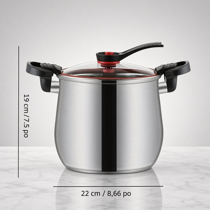 Dimensions du faitout inox : 22 cm de diamètre, 19 cm de hauteur