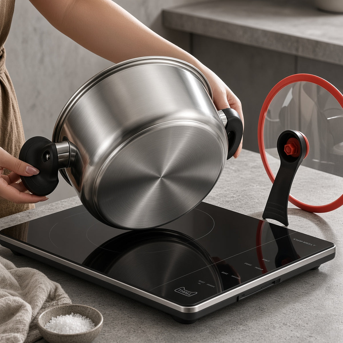Fond épais du faitout inox compatible induction