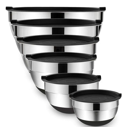 Edelstahl-Rührschüssel mit Deckel & Rutschfestem Boden – 18 bis 28 cm oder Set