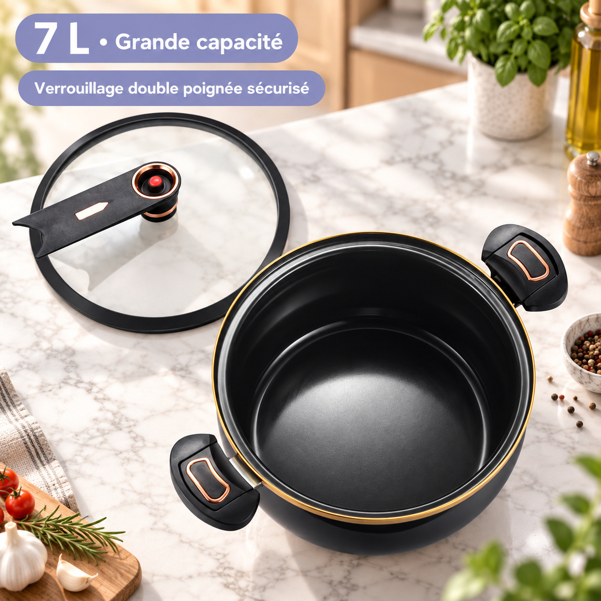 Autocuiseur 7 L ouvert avec son couvercle en verre