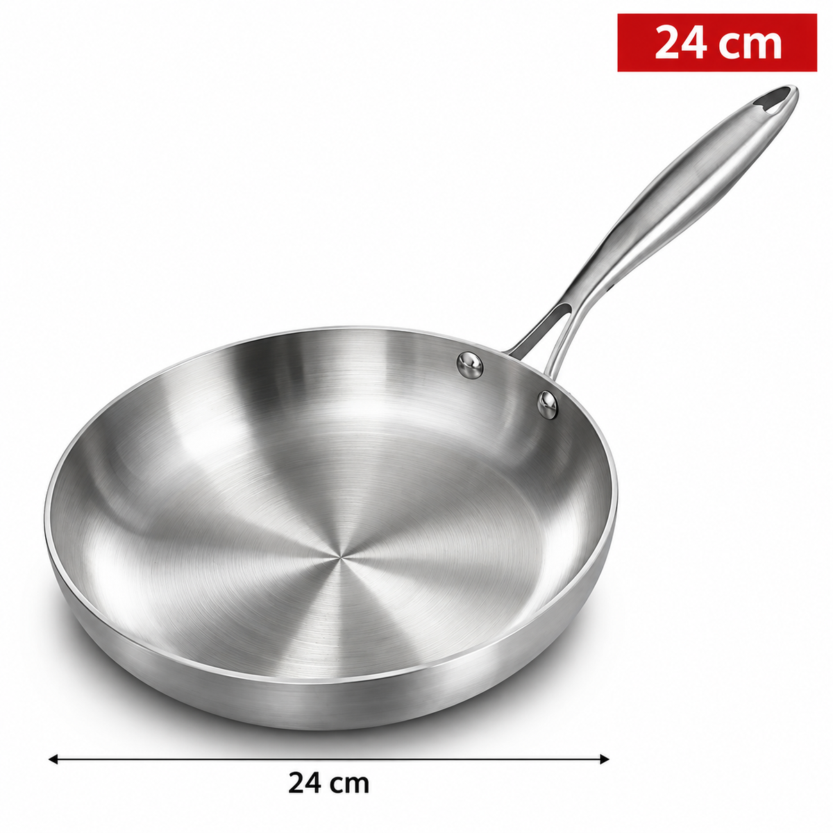 Poêle inox 304 sans revêtement 24 cm