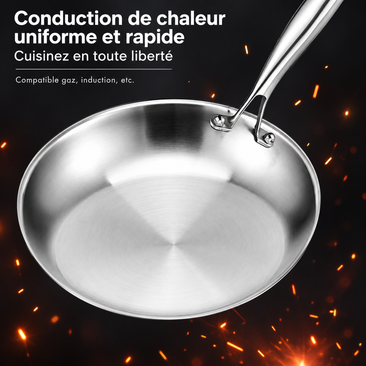 Poêle titane inox compatible induction et gaz