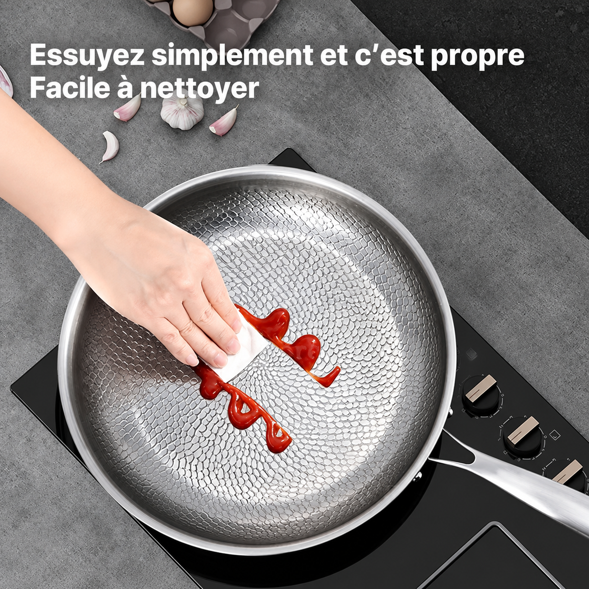 Nettoyage facile de la poêle titane inox