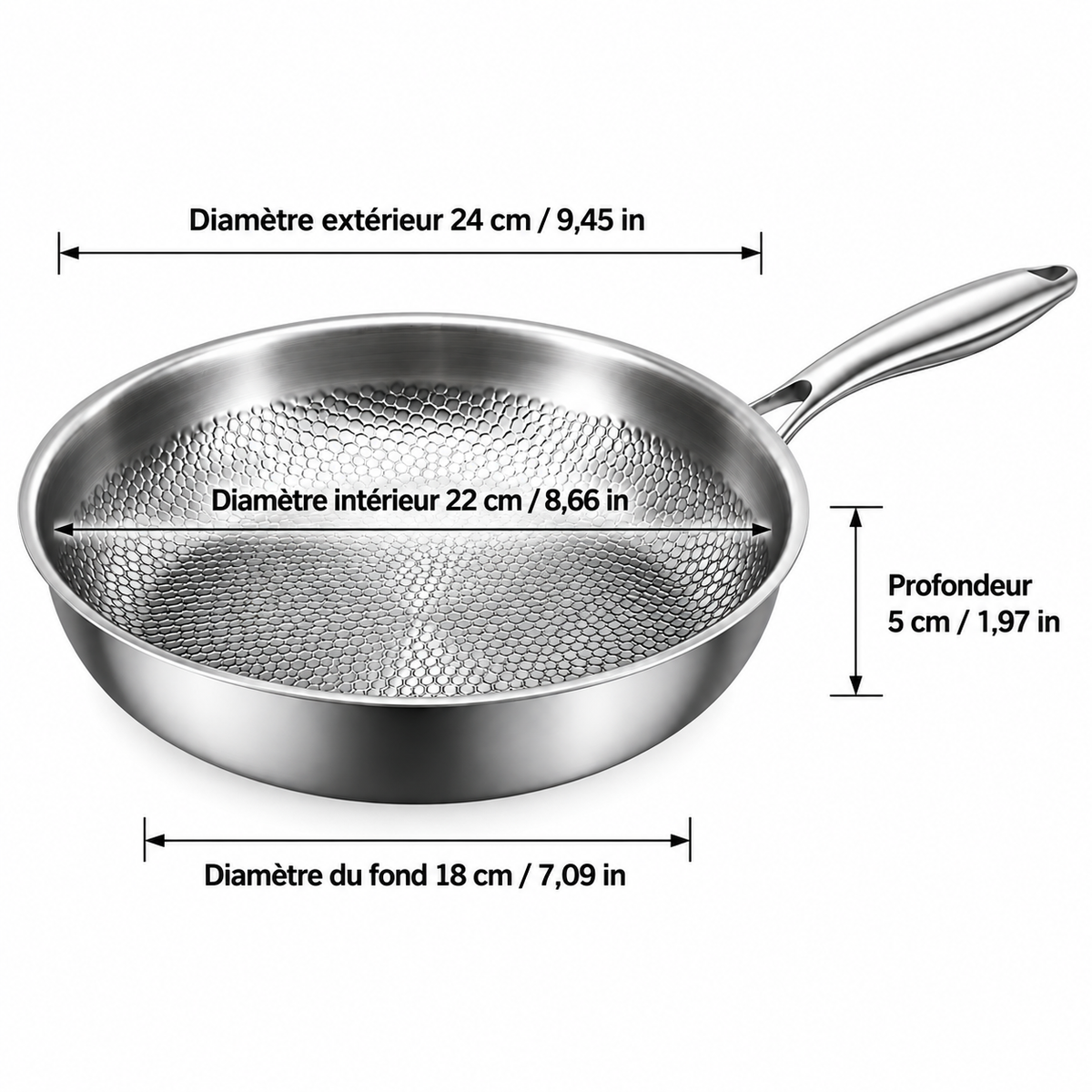 Dimensions de la poêle titane inox 24 cm