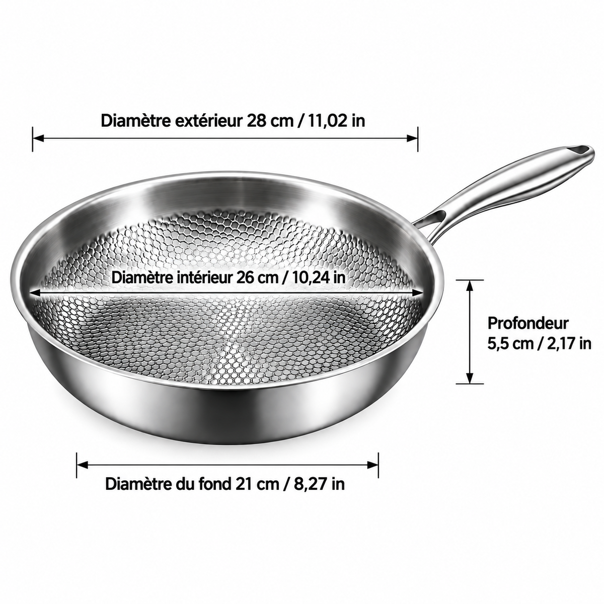 Dimensions de la poêle titane inox 28 cm
