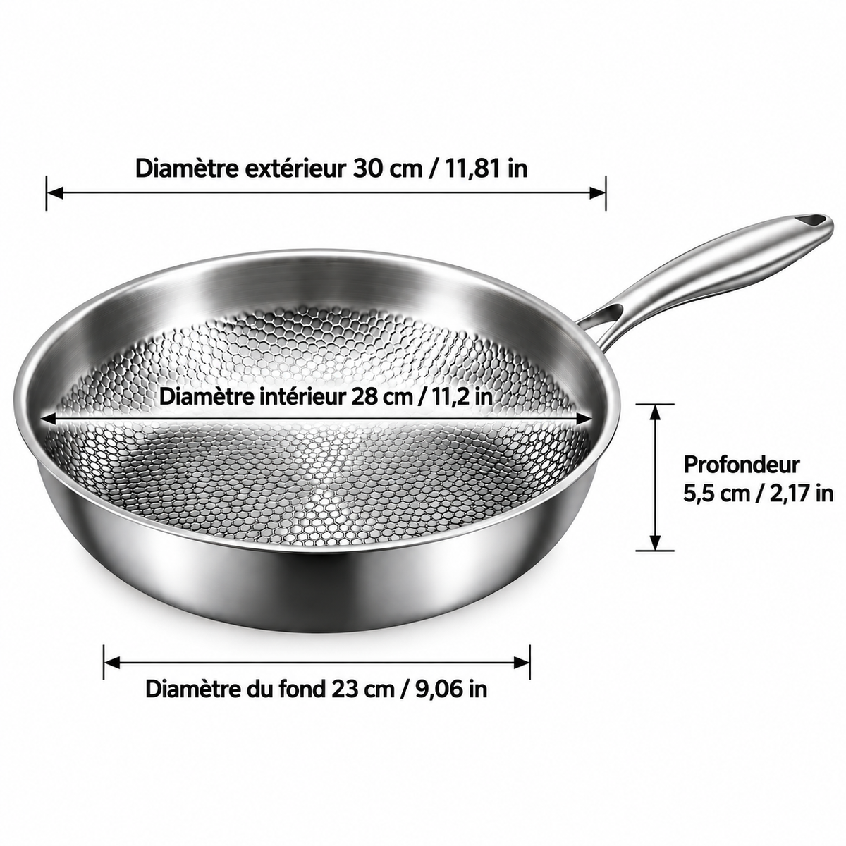 Dimensions de la poêle titane inox 30 cm
