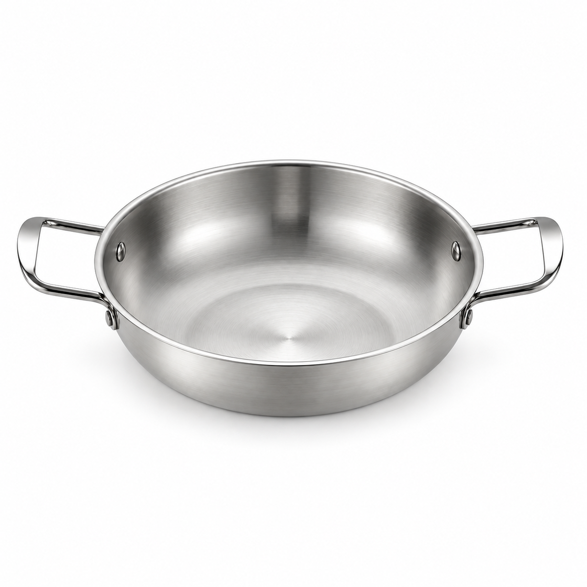 Poêle à paella inox argentée à 2 anses
