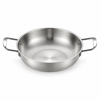 Poêle à paella inox argentée à 2 anses