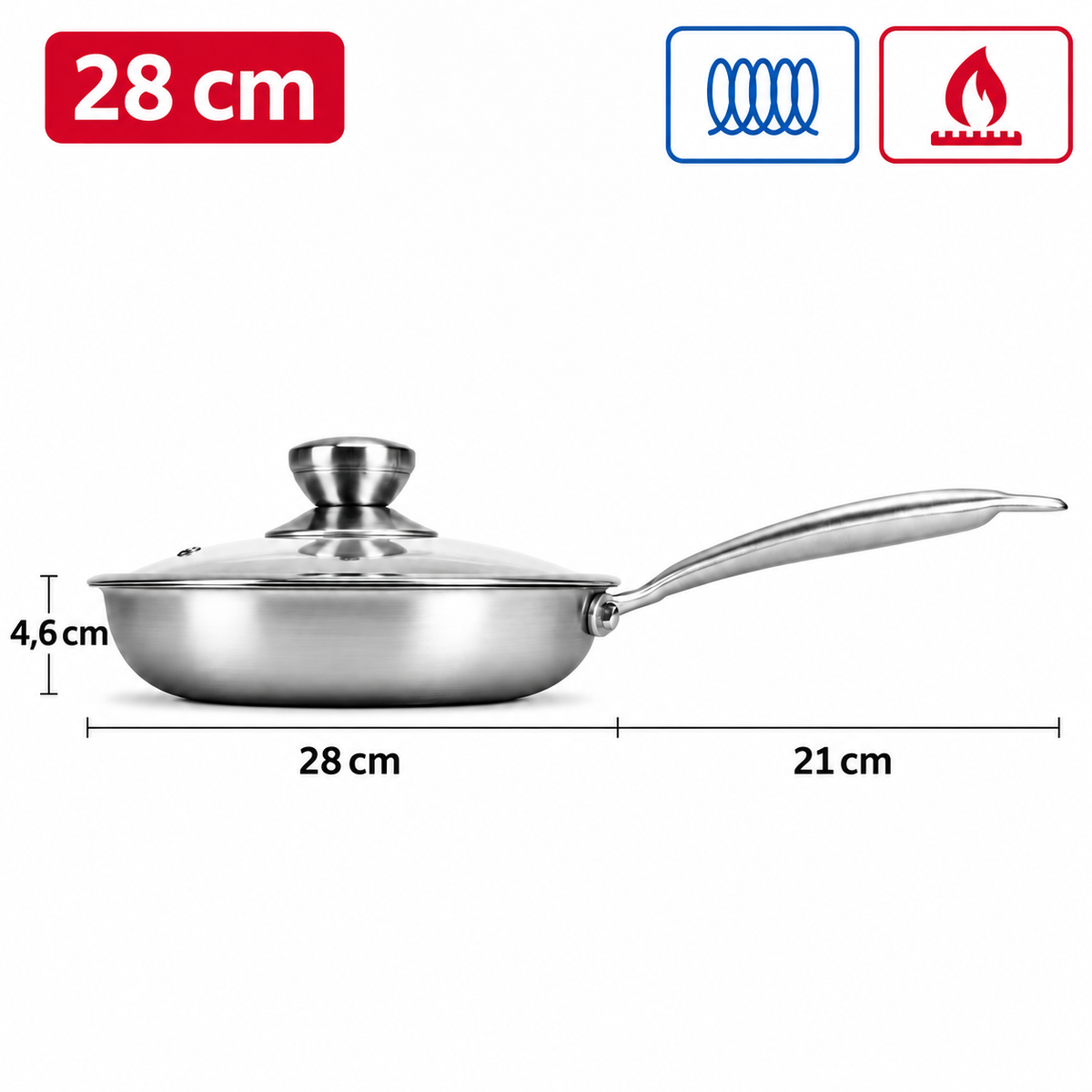 Poêle inox nid d'abeille 28 cm avec couvercle
