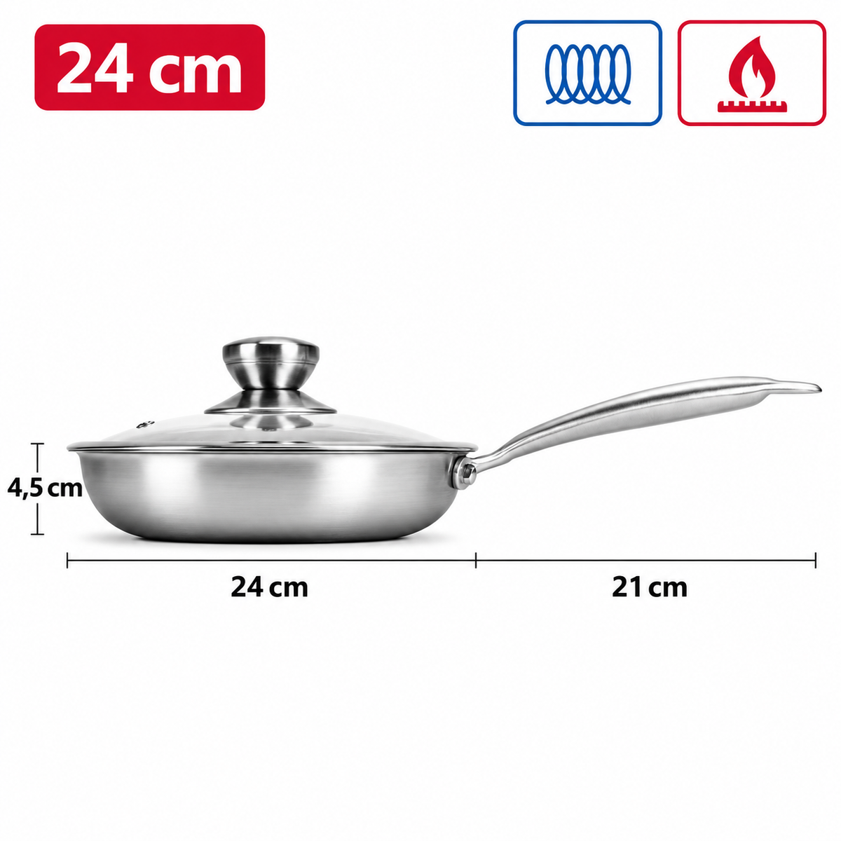 Poêle inox nid d'abeille 24 cm avec couvercle