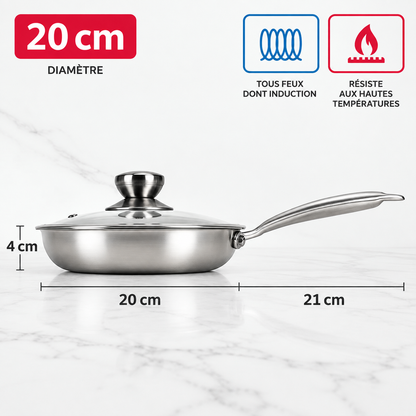 Poêle inox nid d'abeille 20 cm avec couvercle
