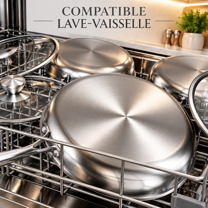 Poêle inox nid d'abeille compatible lave-vaisselle