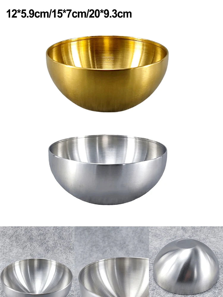 Goldene oder Silberne Schüssel aus Edelstahl 304 – Salat, Ramen & Obst, 12–20 cm