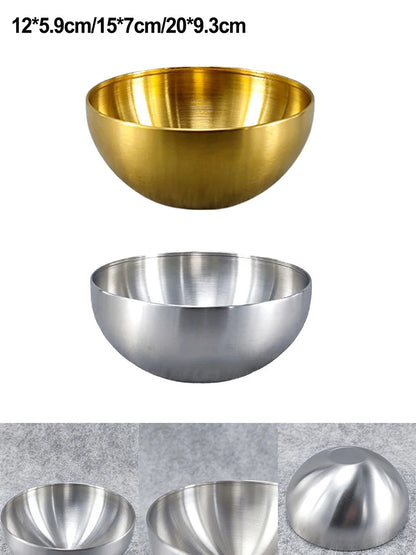 Goldene oder Silberne Schüssel aus Edelstahl 304 – Salat, Ramen & Obst, 12–20 cm