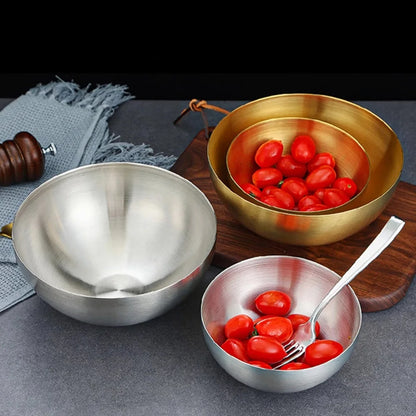 Goldene oder Silberne Schüssel aus Edelstahl 304 – Salat, Ramen & Obst, 12–20 cm
