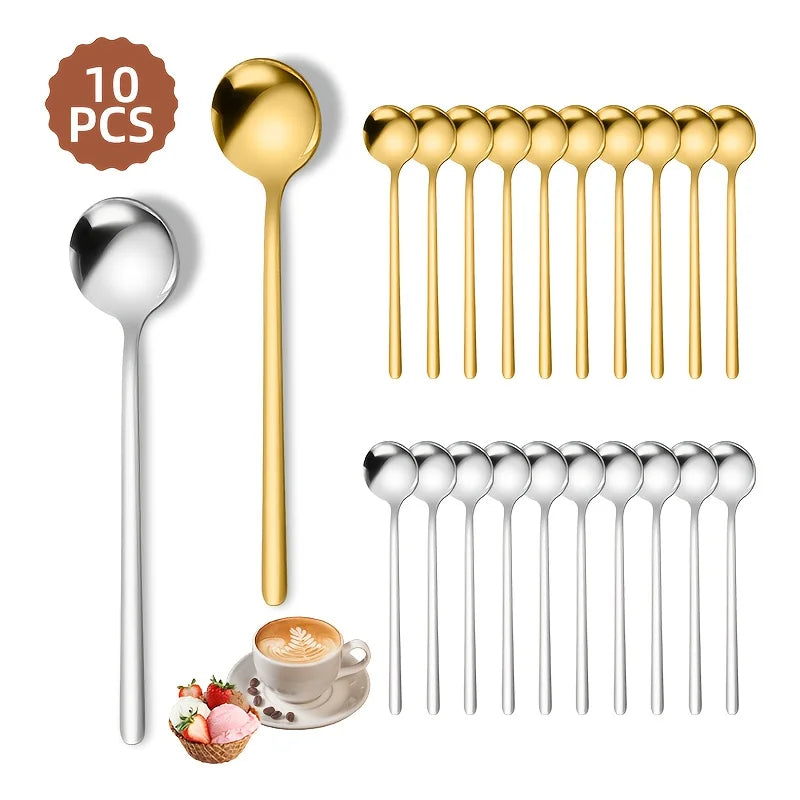 10er-Set Edelstahl-Teelöffel – Gold oder Silber