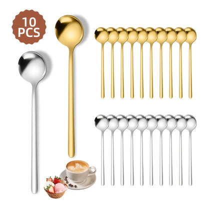 10er-Set Edelstahl-Teelöffel – Gold oder Silber