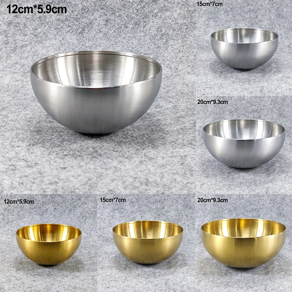 Goldene oder Silberne Schüssel aus Edelstahl 304 – Salat, Ramen & Obst, 12–20 cm