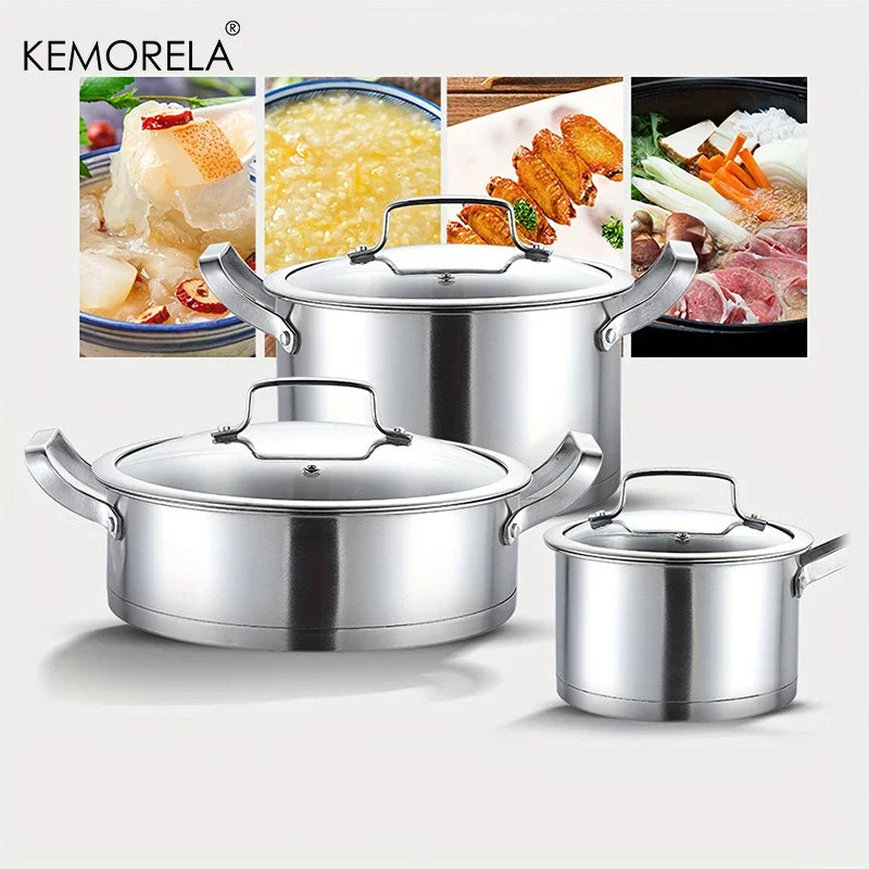 Set Casseroles Inox 16-20-24 cm – Soupe, Lait & Vapeur, Induction