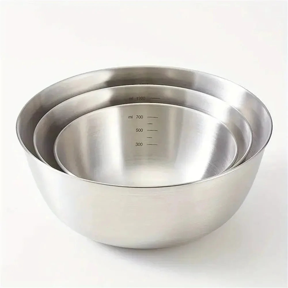 Edelstahl-Rührschüsseln mit Skala – Einzeln oder 3er-Set, Backen