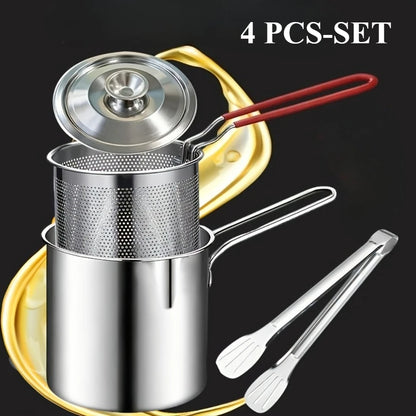 Edelstahl-Frittierkorb mit Filter und Zange – 4-teiliges Set