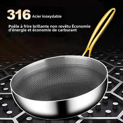 Wok Inox 316 Nid d'Abeille – Antiadhésif Steak & Induction