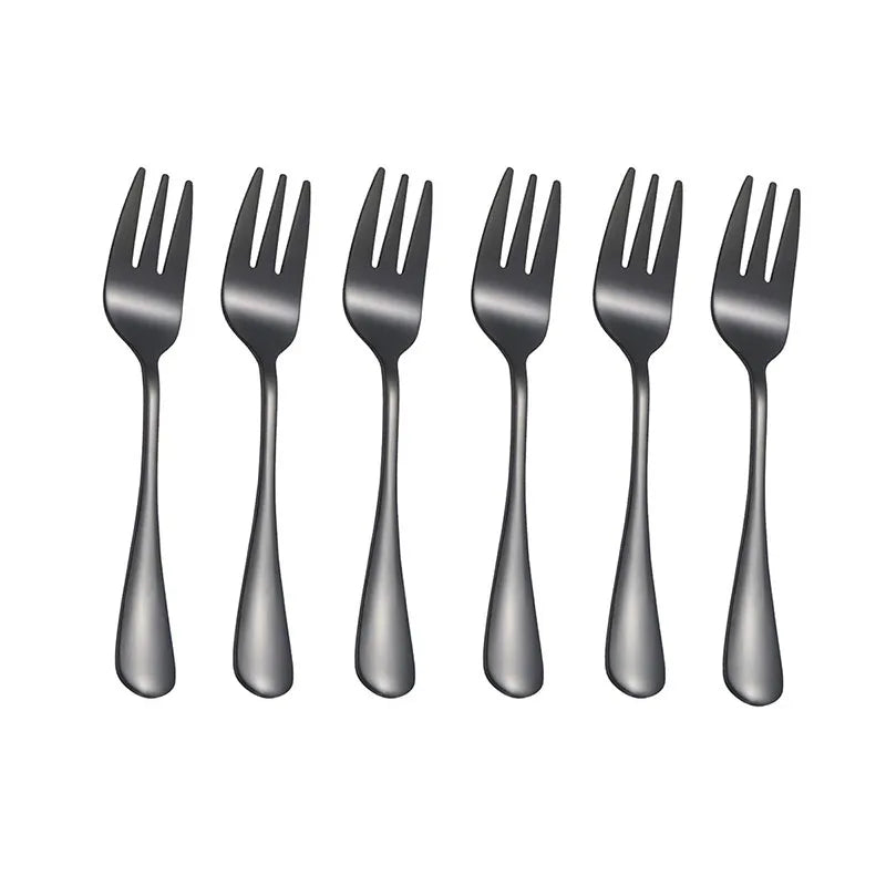 6er-Set Edelstahl-Dessertgabeln – Gold, Schwarz, Silber oder Regenbogen