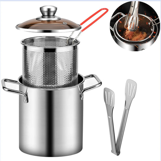 Friteuse Inox 304 3 L avec Panier & Couvercle Verre – Gaz & Induction