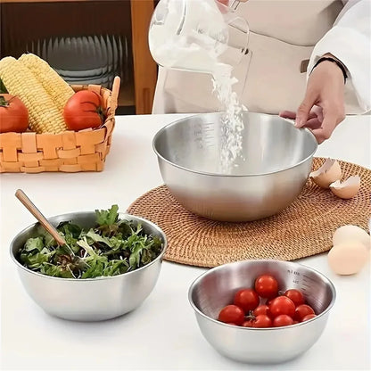 Edelstahl-Rührschüsseln mit Skala – Einzeln oder 3er-Set, Backen