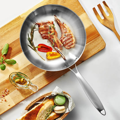 Poêle Inox 304 Non Revêtue – Steak & Cuisson Saine Gaz/Induction