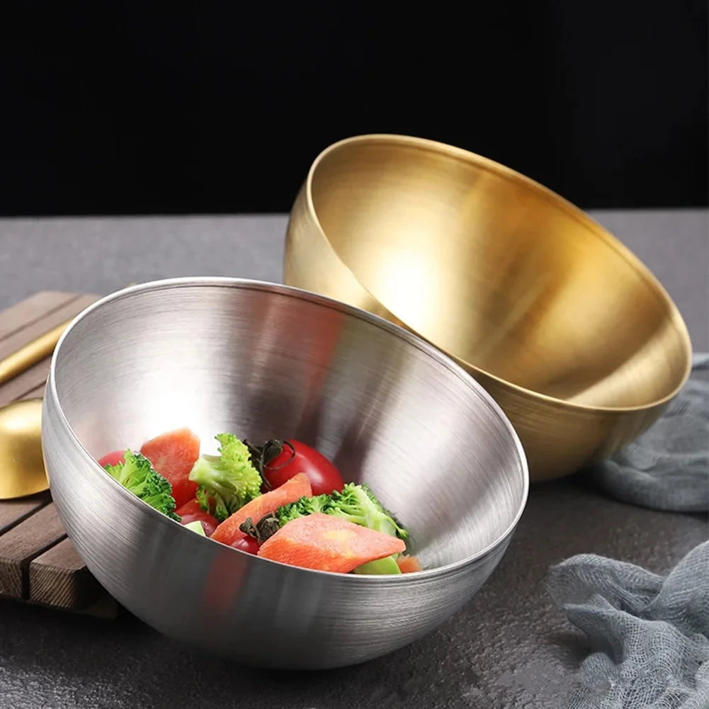 Goldene oder Silberne Schüssel aus Edelstahl 304 – Salat, Ramen & Obst, 12–20 cm