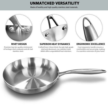 Poêle Inox 304 Non Revêtue – Steak & Cuisson Saine Gaz/Induction