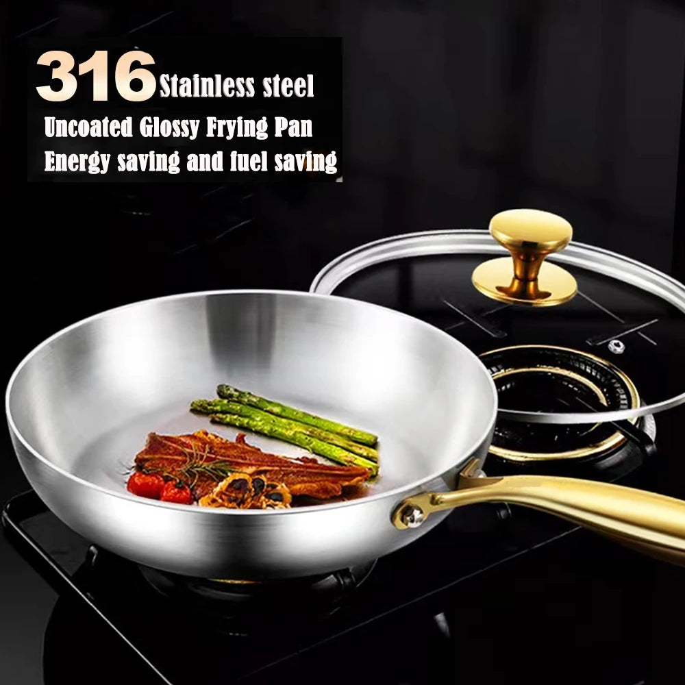 Unbeschichtete Edelstahl-316-Pfanne 22–30 cm – Steak, Gas & Induktion