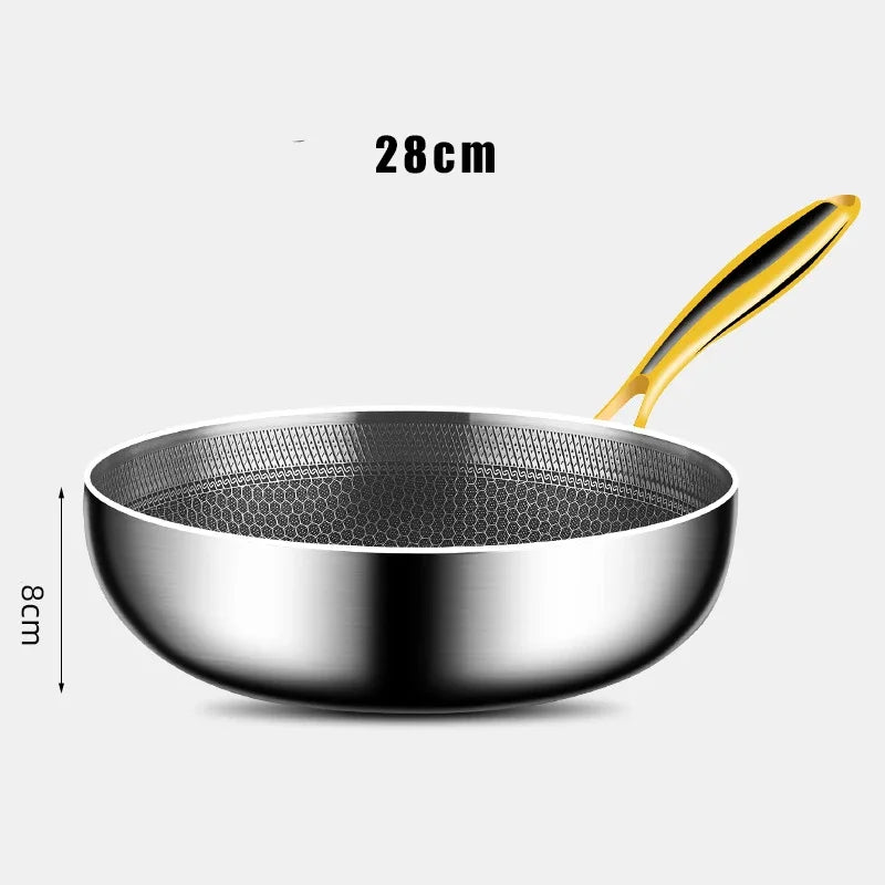 Wok Inox 316 Nid d'Abeille – Antiadhésif Steak & Induction