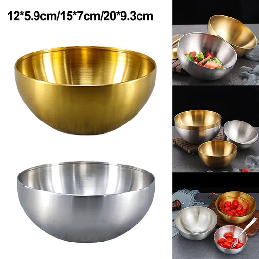 Bol Inox 304 Doré ou Argent – Salade, Ramen & Fruits, 12 à 20 cm